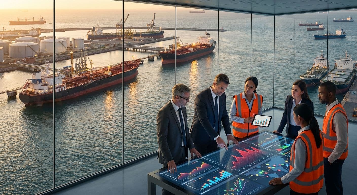 Marine procurement planning session with schedules and reports.